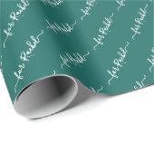 Papier Cadeau Élégant Nom Vert Balise Script Cursif Noël (Coin rond)