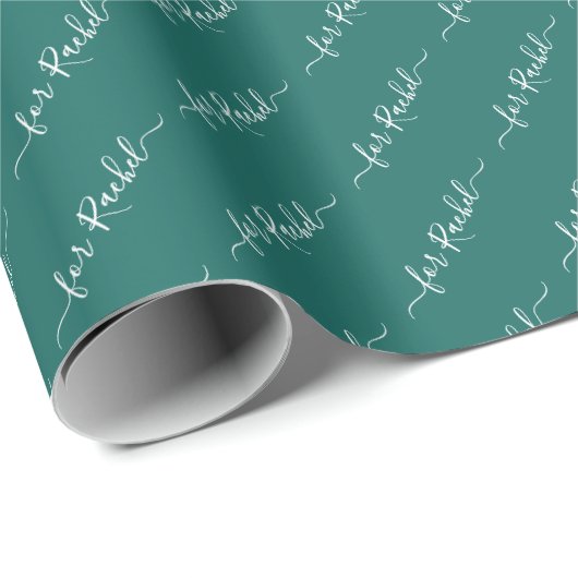 Papier Cadeau Élégant Nom Vert Balise Script Cursif Noël (Coin rond)