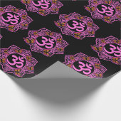 Papier Cadeau Elégant ohm mandala design papillons rose violet (Coin)