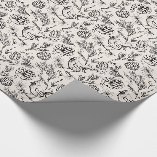 Papier Cadeau Elégant Oiseau cardinal rouge, pins et baies d'hiv (Coin)