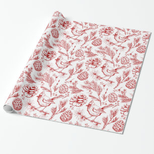 Papier Cadeau Elégant Oiseau cardinal rouge, pins et baies d'hiv