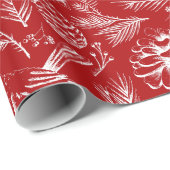 Papier Cadeau Elégant Oiseau cardinal rouge, pins et baies d'hiv (Coin rond)