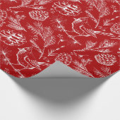 Papier Cadeau Elégant Oiseau cardinal rouge, pins et baies d'hiv (Coin)