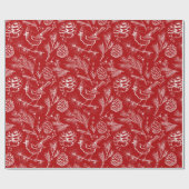 Papier Cadeau Elégant Oiseau cardinal rouge, pins et baies d'hiv (Plat)