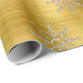 Papier Cadeau Élégant or argent Noël flocons de neige vacances (Coin rond)