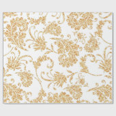 Papier Cadeau Élégant or blanc floral (Plat)