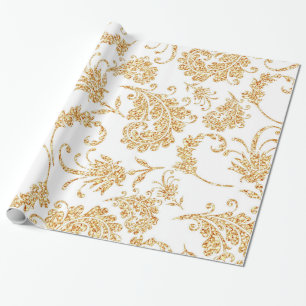 Papier Cadeau Élégant or blanc floral