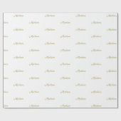 Papier Cadeau Elégant or blanc script personnalisé nom Anniversa (Plat)