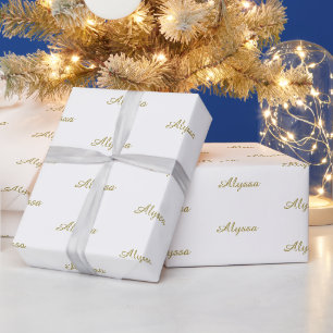 Papier Cadeau Elégant or blanc script personnalisé nom Anniversa