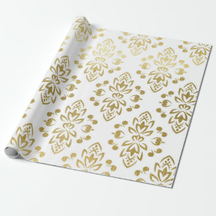 Papier Cadeau Elégant or Damask motif Floral Mariage Wrappin