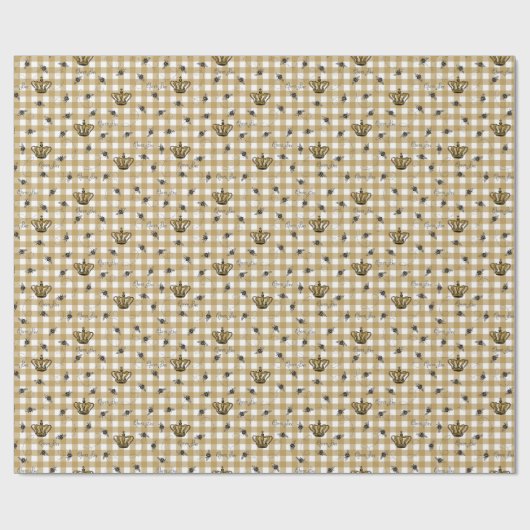 Papier Cadeau Elégant or En vichy Royal Queen Bee Motif (Plat)
