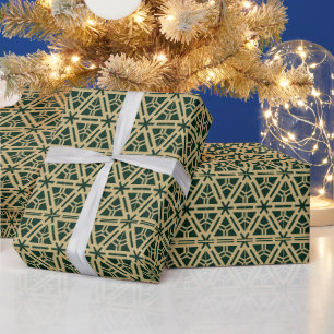 Papier Cadeau Elégant or et motif géométrique vert pin foncé