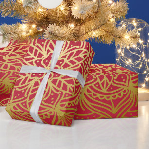 Papier Cadeau Elégant or et Motif rouge Mandala