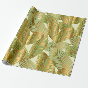Papier Cadeau élégant or exotique feuilles sans couture motif su