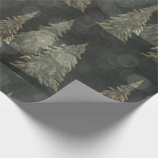 Papier Cadeau Élégant or Fairylight Pine Trees Noël (Coin)