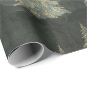 Papier Cadeau Élégant or Fairylight Pine Trees Noël (Coin rond)