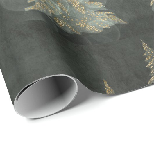 Papier Cadeau Élégant or Fairylight Pine Trees Noël (Coin rond)