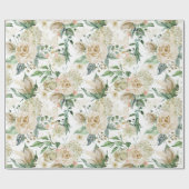 Papier Cadeau Elégant or Floral Etching Creme Rose aquarelle (Plat)