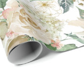 Papier Cadeau Elégant or Floral Etching Creme Rose aquarelle (Coin rond)