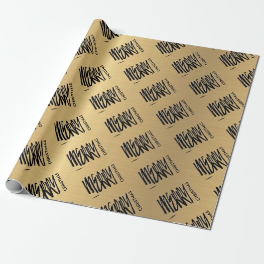 Papier Cadeau Elégant or Jaune Noël moderne Noir (Déroulé)