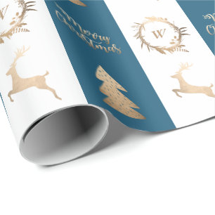 Papier Cadeau Élégant or Joyeux Monogramme de Noël 