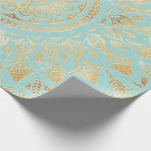 Papier Cadeau Elégant or Lumière Turquoise Mandala Floral (Coin)