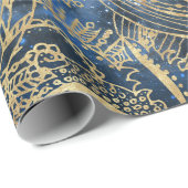 Papier Cadeau Elégant or Mandala Fleurs Bleu Nebula (Coin rond)