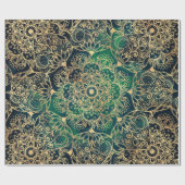 Papier Cadeau Elégant or Mandala Floral Vert bleu (Plat)