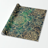 Papier Cadeau Elégant or Mandala Floral Vert bleu (Déroulé)