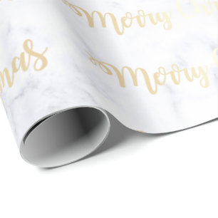 Papier Cadeau Elégant or & marbre Joyeux Motif de Noël