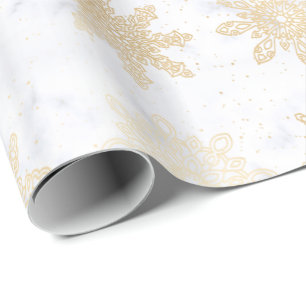 Papier Cadeau Élégant or & marbre Snowflake Motif de Noël