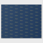Papier Cadeau Elégant or marine bleu de script personnalisé nom  (Plat)