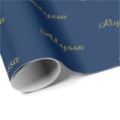 Papier Cadeau Elégant or marine bleu de script personnalisé nom  (Coin rond)