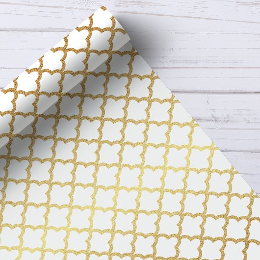 Papier Cadeau Elégant or moderne blanc Trellis marocain
