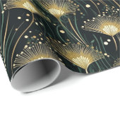 Papier Cadeau Elégant or noir art déco floral (Coin rond)