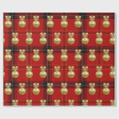 Papier Cadeau Elégant or & Plaid Motif d'ornement de Noël (Plat)