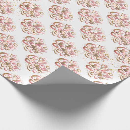 Papier Cadeau Élégant or rose Script Joyeux Noël (Coin)