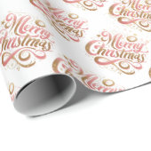 Papier Cadeau Élégant or rose Script Joyeux Noël (Coin rond)
