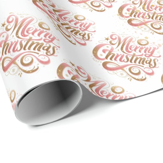 Papier Cadeau Élégant or rose Script Joyeux Noël (Coin rond)