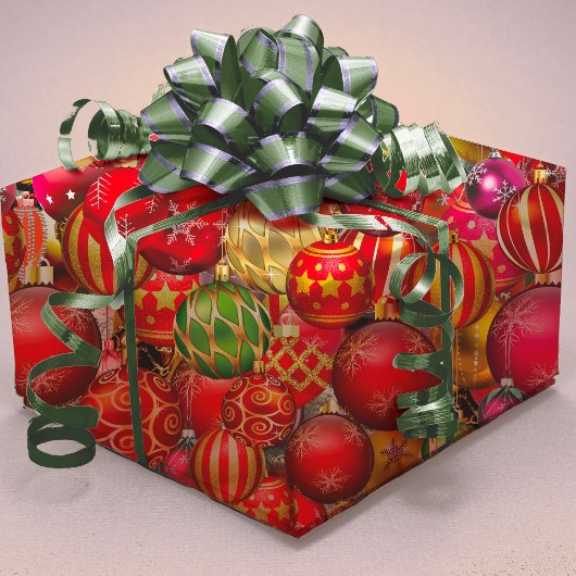 Papier Cadeau Élégant or rouge Noël ornements vacances