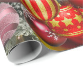 Papier Cadeau Élégant or rouge Noël ornements vacances (Coin rond)
