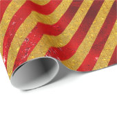 Papier Cadeau Elégant or rouge Noël rayé vacances (Coin rond)