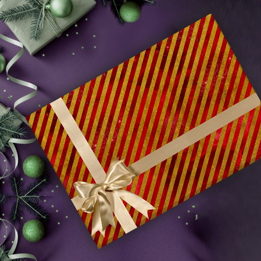 Papier Cadeau Elégant or rouge Noël rayé vacances