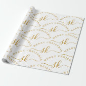 Papier Cadeau Élégant or Script Nom Monogramme Joyeux Noël (Déroulé)