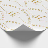 Papier Cadeau Élégant or Script Nom Monogramme Joyeux Noël (Coin)
