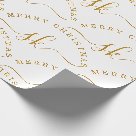 Papier Cadeau Élégant or Script Nom Monogramme Joyeux Noël (Coin)