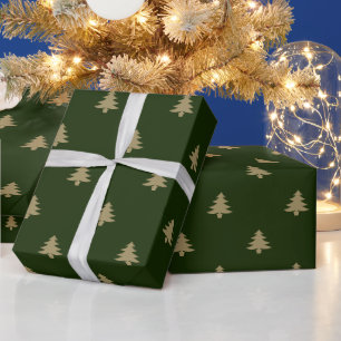 Papier Cadeau Élégant or vert foncé simples arbres de Noël
