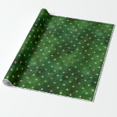Papier Cadeau Élégant or vert lumières de Noël étoiles motif (Déroulé)