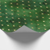 Papier Cadeau Élégant or vert lumières de Noël étoiles motif (Coin)