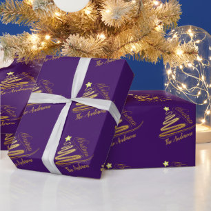 Papier Cadeau Elégant orchidée violet or à huile de Noël Arbre